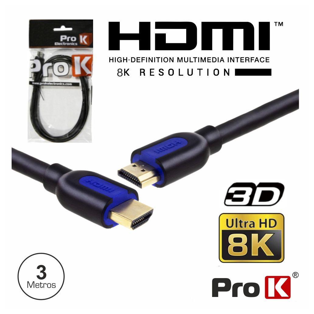Cabo HDMI Dourado Macho / Macho 2.1 8K Preto 3M PROK