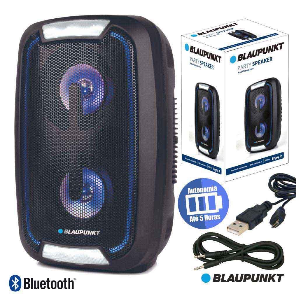 Coluna Bluetooth Portátil 2x5w Bat 1500ma Leds Blaupunkt