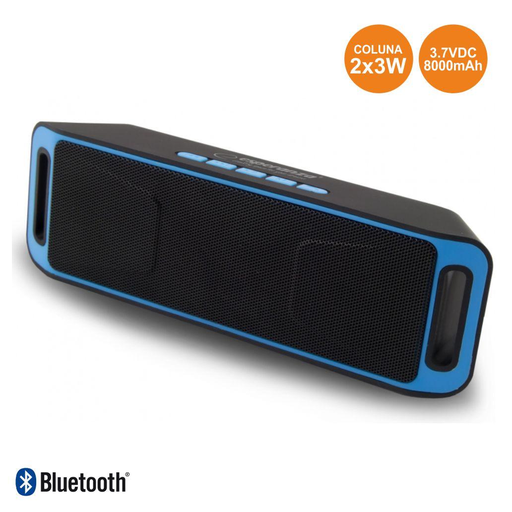 Coluna Bluetooth Portátil 2x3w Usb/Fm/Sd Preto-Azul