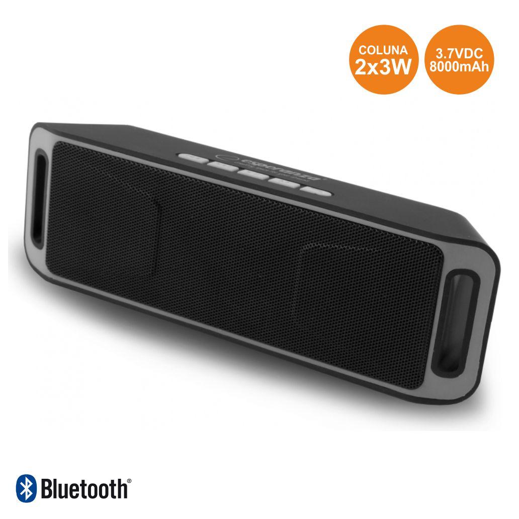 Coluna Bluetooth Portátil 2x3w Usb/Fm/Sd Preto-Cinza