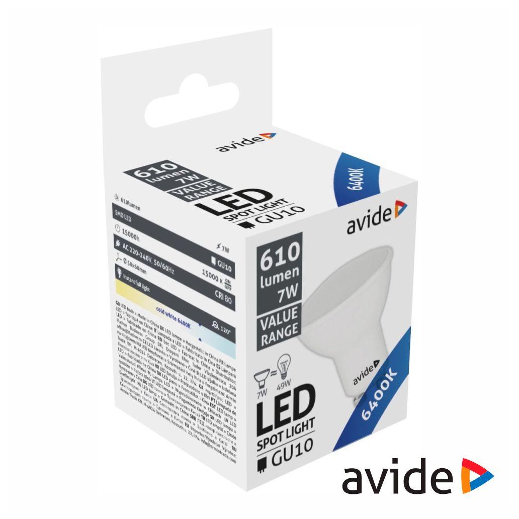 Lâmpada LED GU10 Spot 7W 230V 6400K 610lm Value Range AVIDE