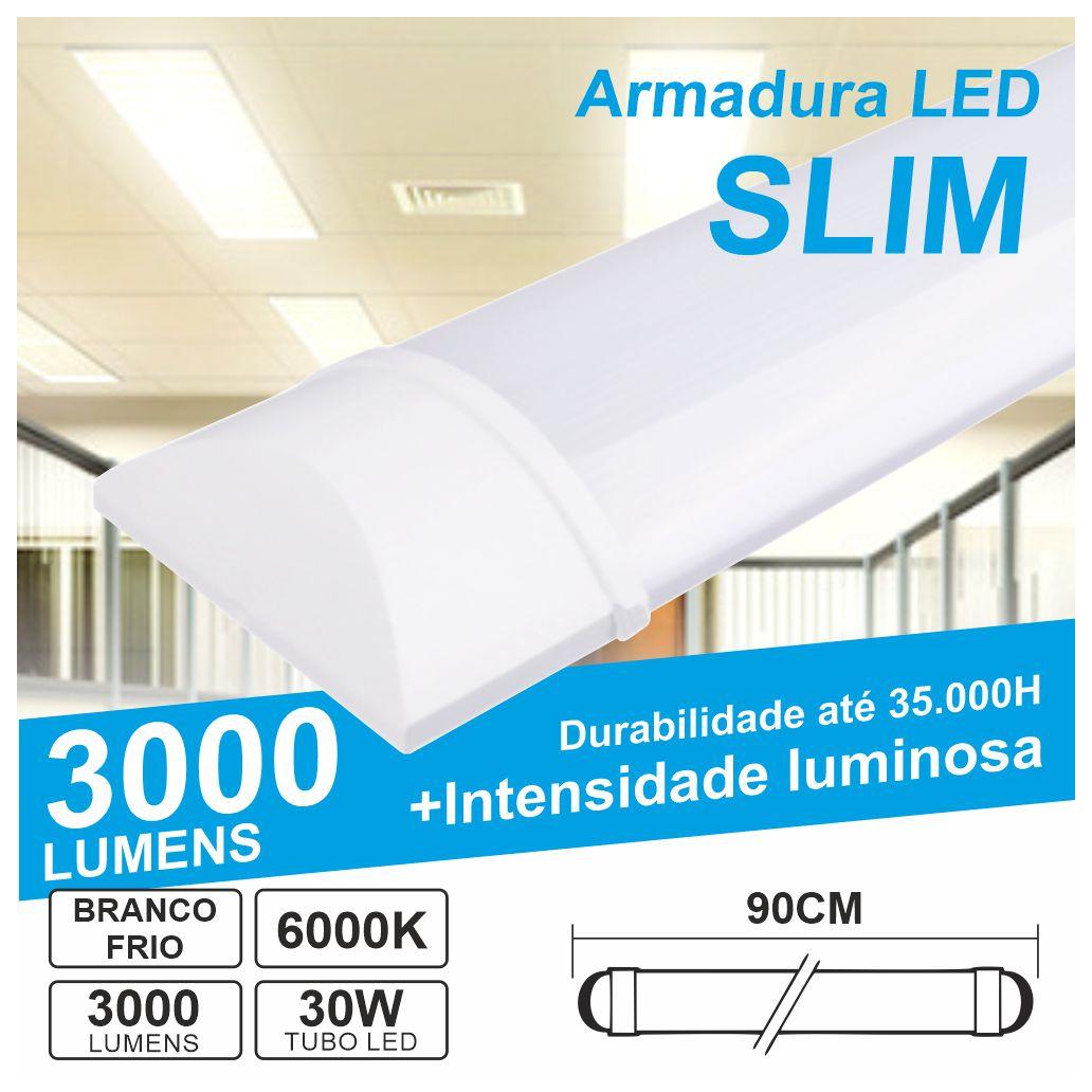 Armadura LED Batten Slim 30W 90cm IP20 6000K 3000lm