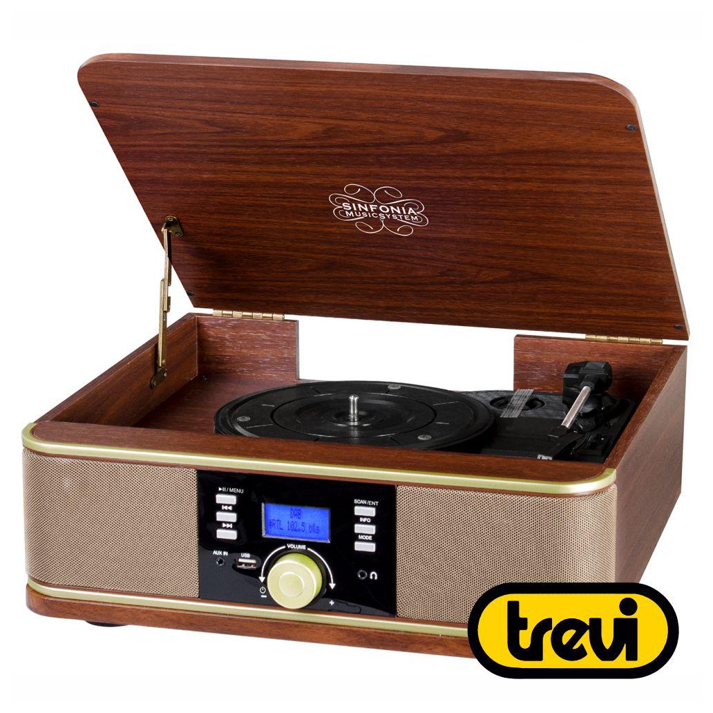 Gira-Discos 33/45/78RPM Vintage BT/AUX/USB Madeira TREVI
