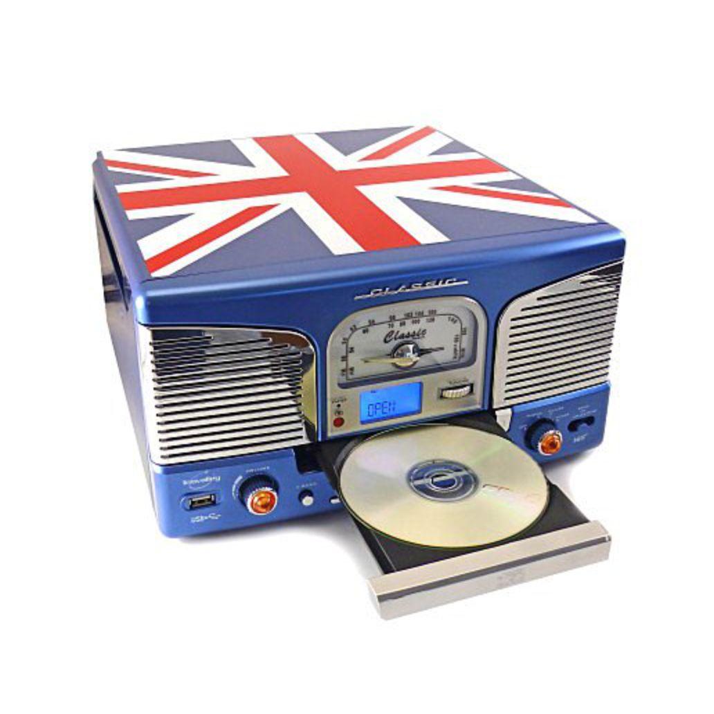 Gira-Discos 33/45/78RPM Vintage CD/FM/USB/Micro SD Azul UK